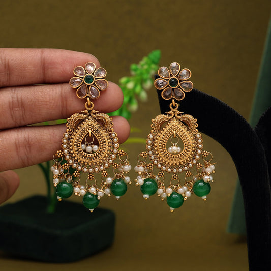 Green Color Matte Gold Earrings (MGE264GRN)