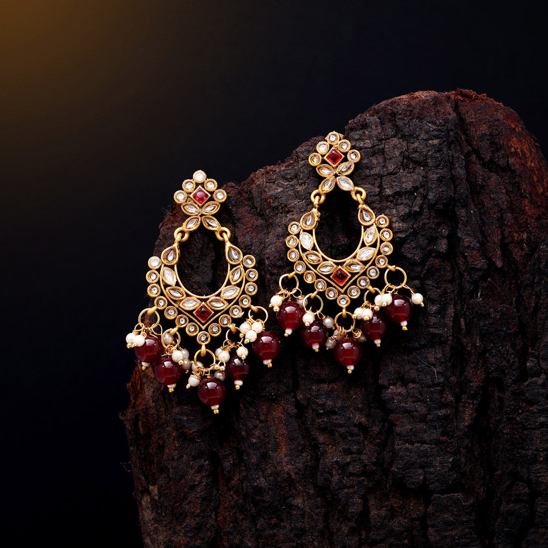 Maroon Color Matte Gold Earrings (MGE266MRN)