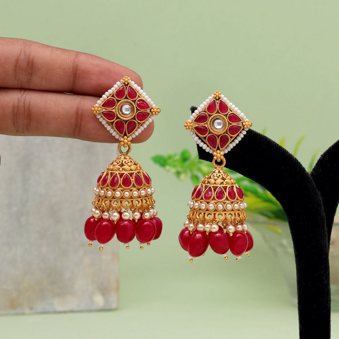 Rani Color Matte Gold Brass Jhumka (MGE273RNI)