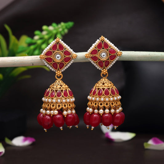 Rani Color Matte Gold Brass Jhumka (MGE273RNI)