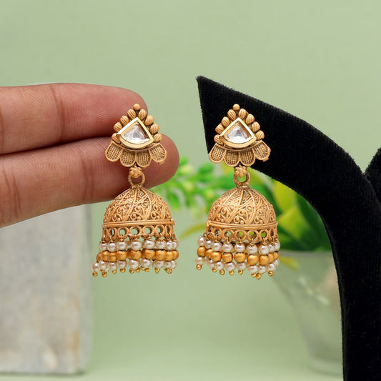 Gold Color Matte Gold Brass Jhumka (MGE285GLD)