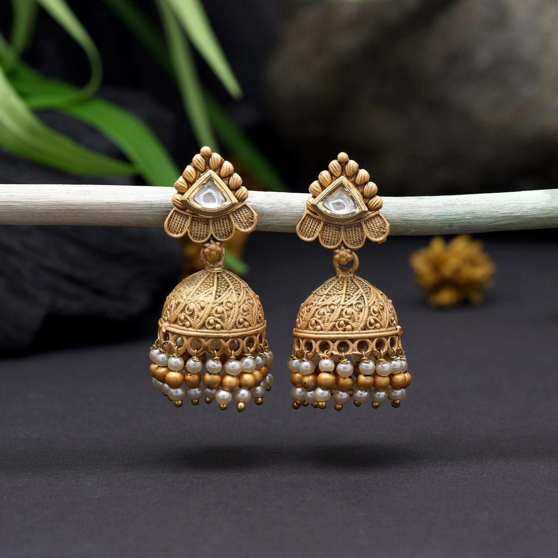 Gold Color Matte Gold Brass Jhumka (MGE285GLD)