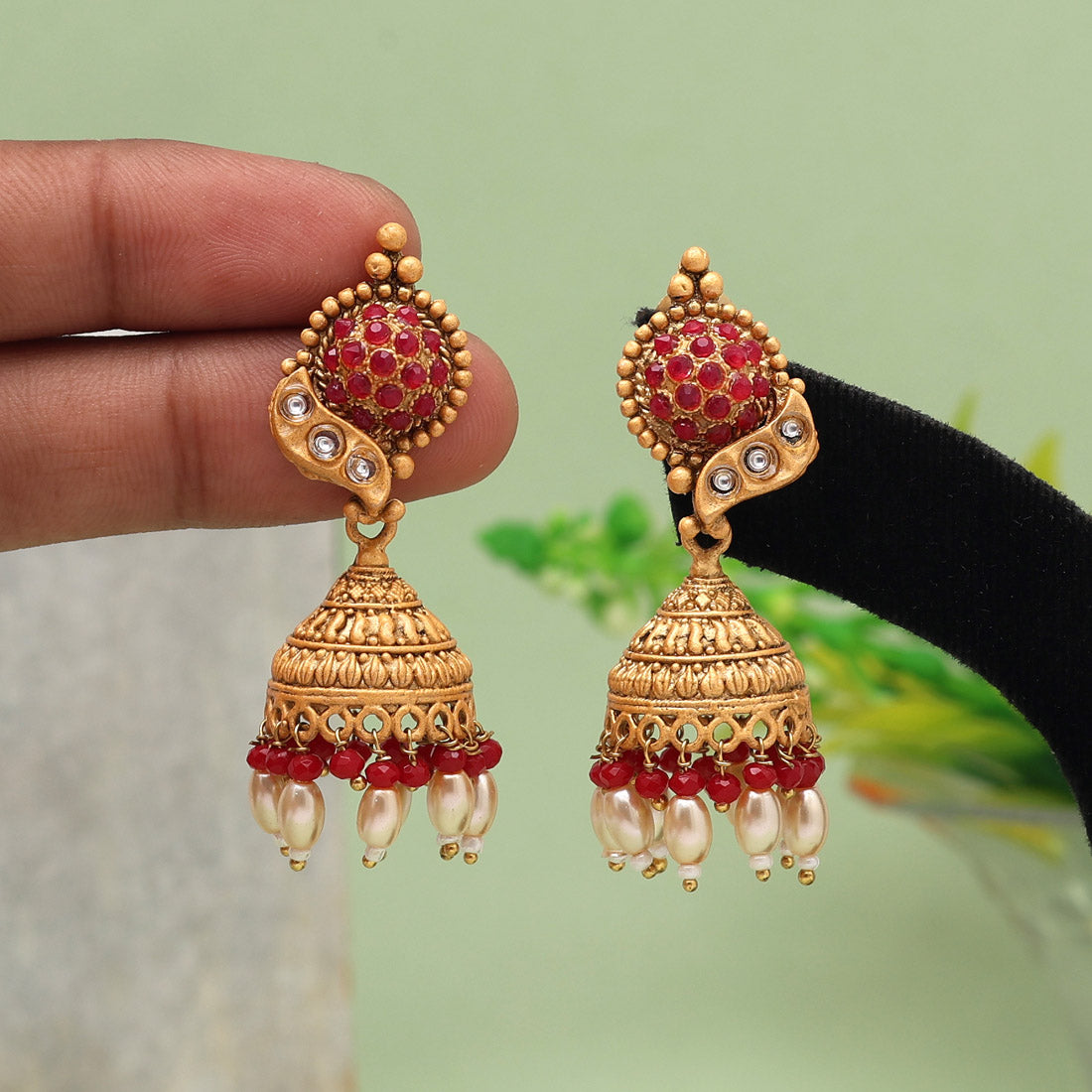 Rani Color Matte Gold Brass Jhumka (MGE288RNI)