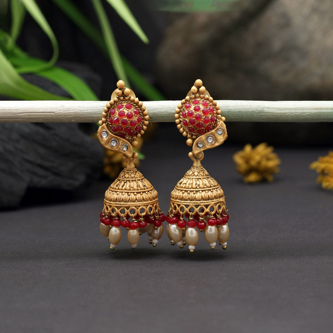 Rani Color Matte Gold Brass Jhumka (MGE288RNI)