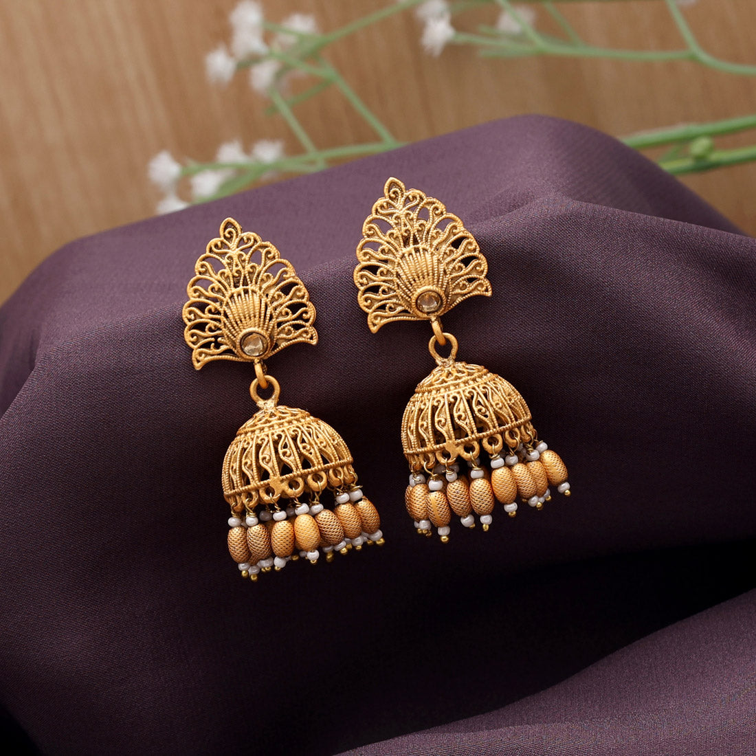 Gold Color Matte Gold Jhumka (MGE294GLD)