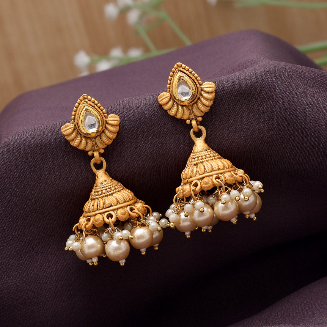 Gold Color Matte Gold Jhumka (MGE297GLD)