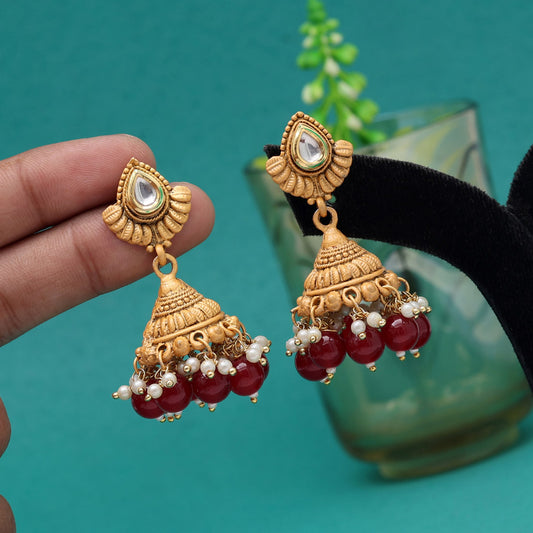 Maroon Color Matte Gold Jhumka (MGE297MRN)