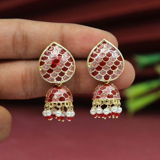 Maroon Color Meenakari Jhumka (MKE1647MRN)