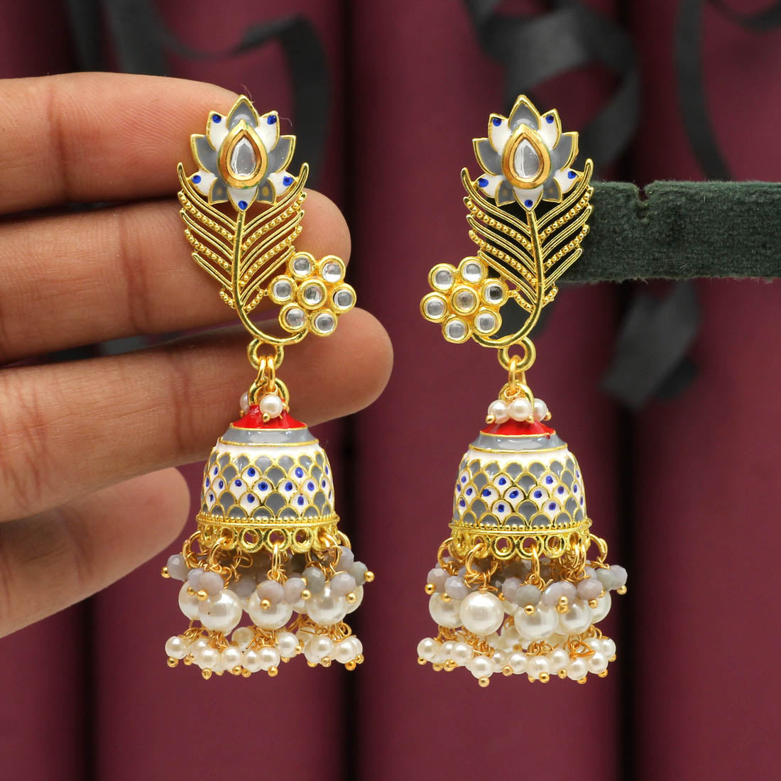 Green Color Meenakari Jhumka (MKE1692GRN)