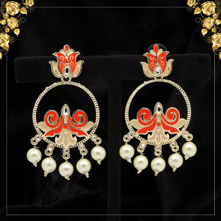 Orange Color Meenakari Earrings (MKE1724ORG)