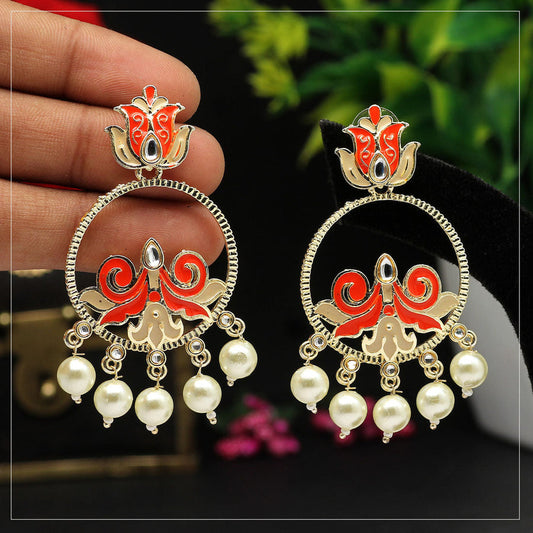 Orange Color Meenakari Earrings (MKE1724ORG)