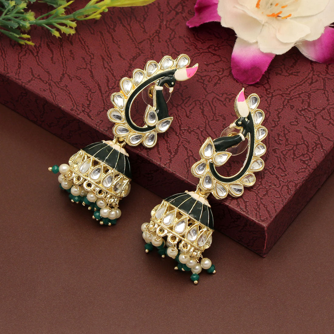 Green Color Meenakari Jhumka (MKE1786GRN)