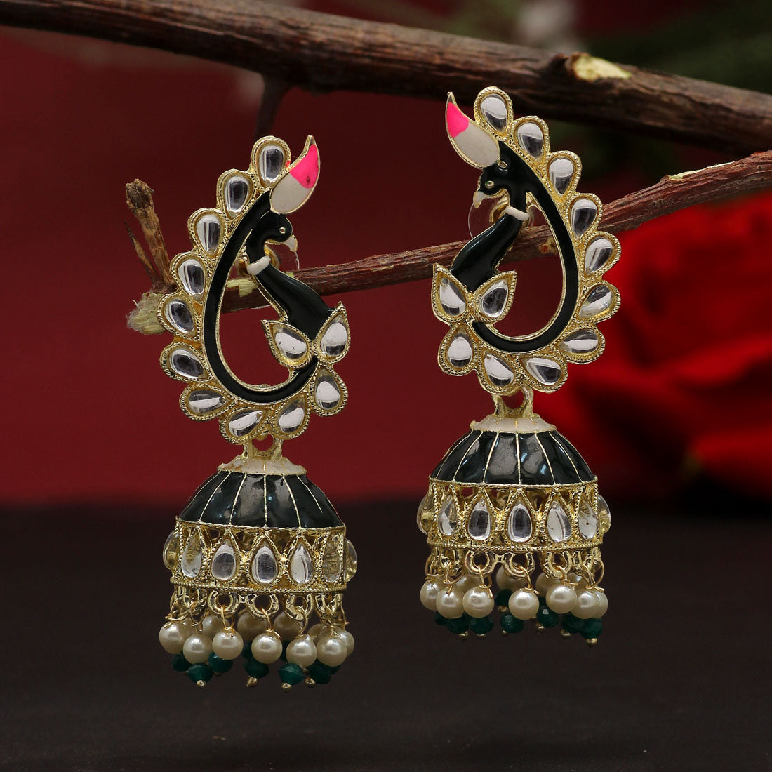 Green Color Meenakari Jhumka (MKE1786GRN)