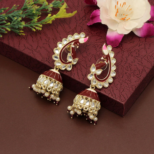 Maroon Color Meenakari Jhumka (MKE1786MRN)