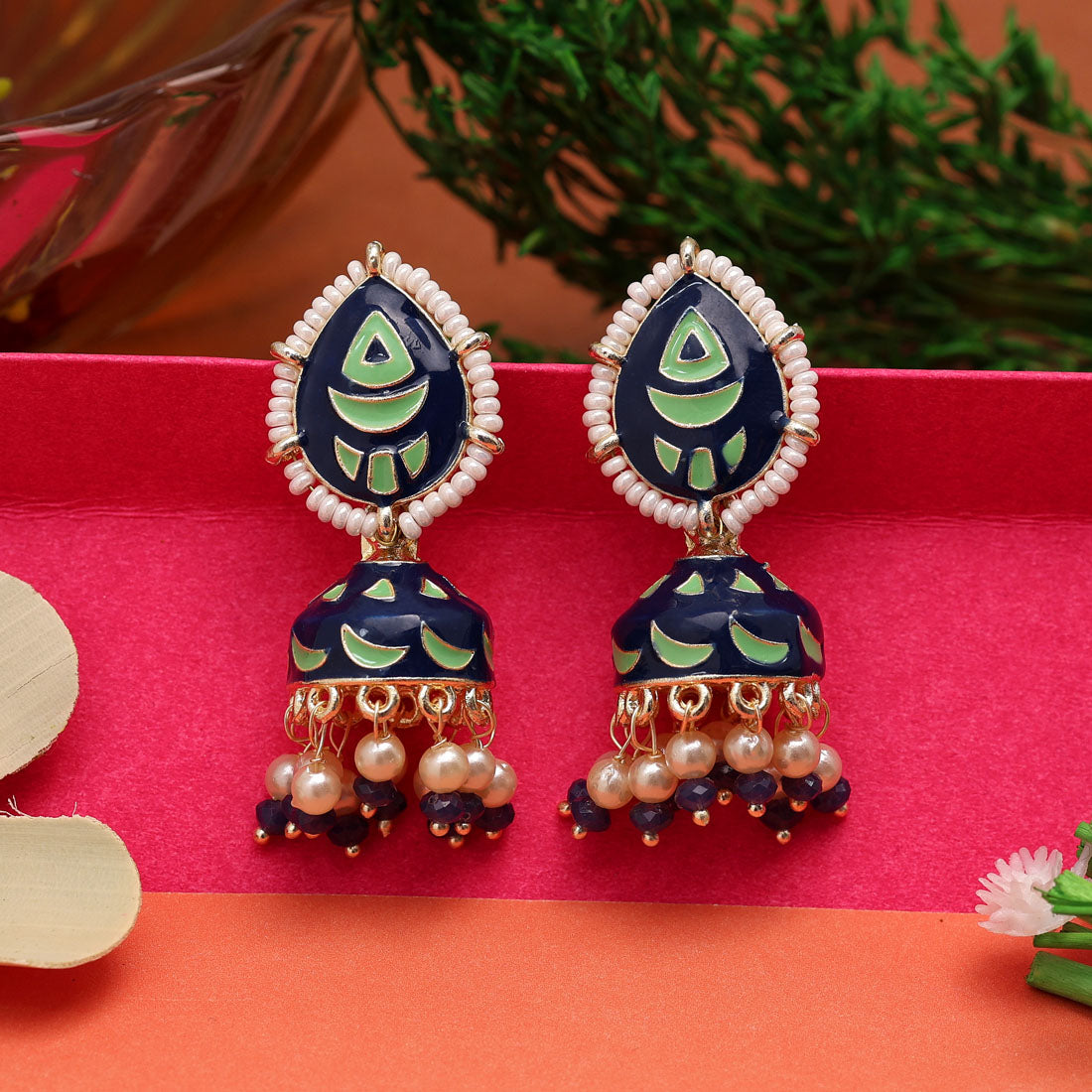 Blue Color Meenakari Jhumka (MKE1805BLU)