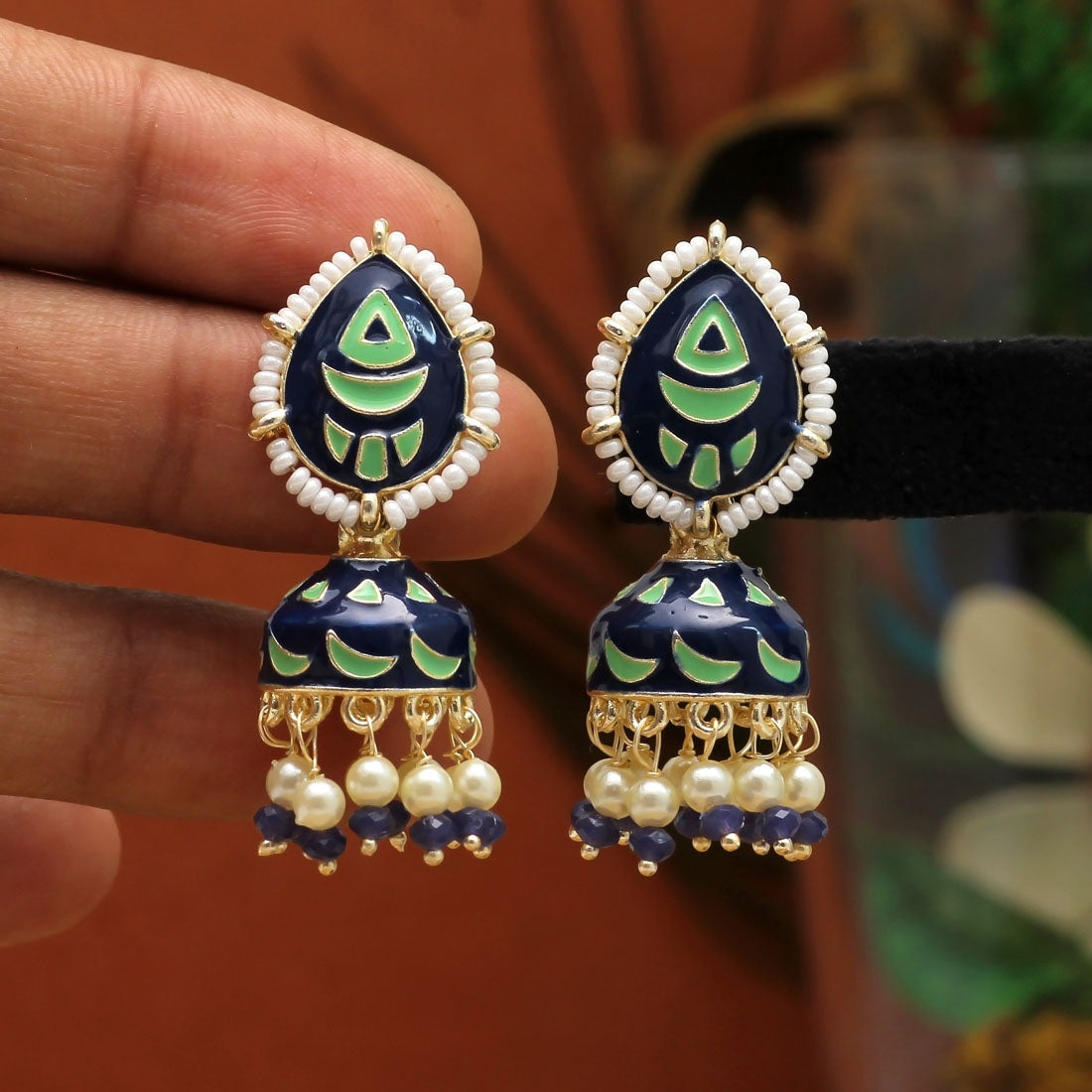 Blue Color Meenakari Jhumka (MKE1805BLU)