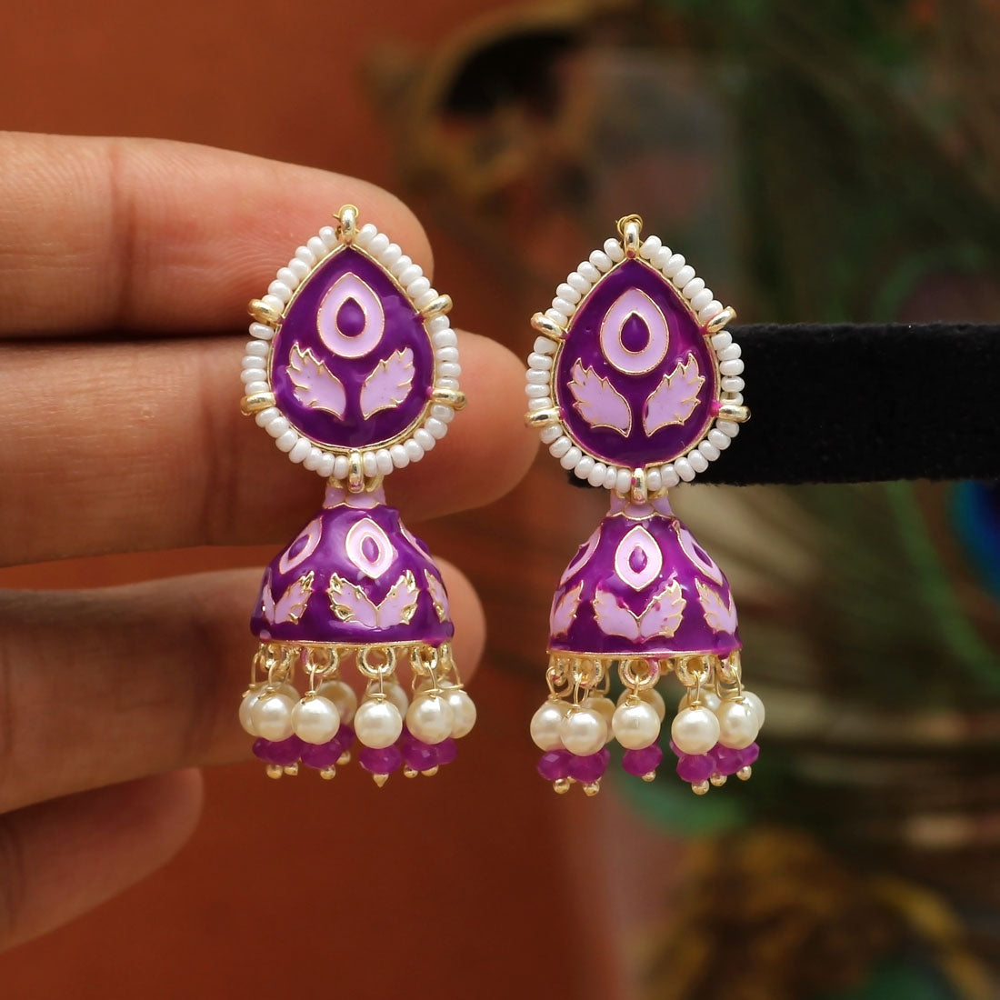 Purple Color Meenakari Jhumka (MKE1808PRP)