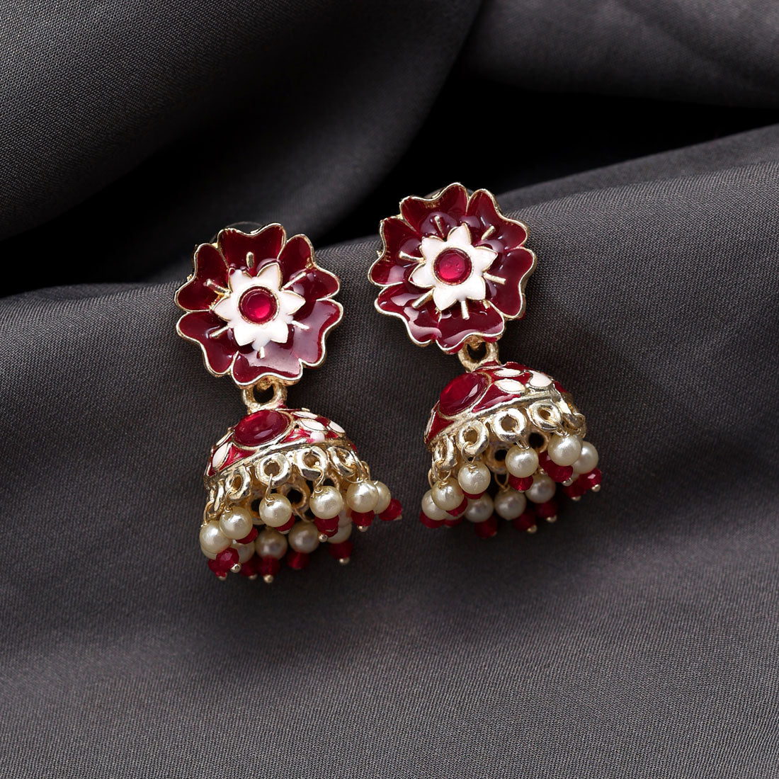 Maroon Color Meenakari Jhumka (MKE1812MRN)