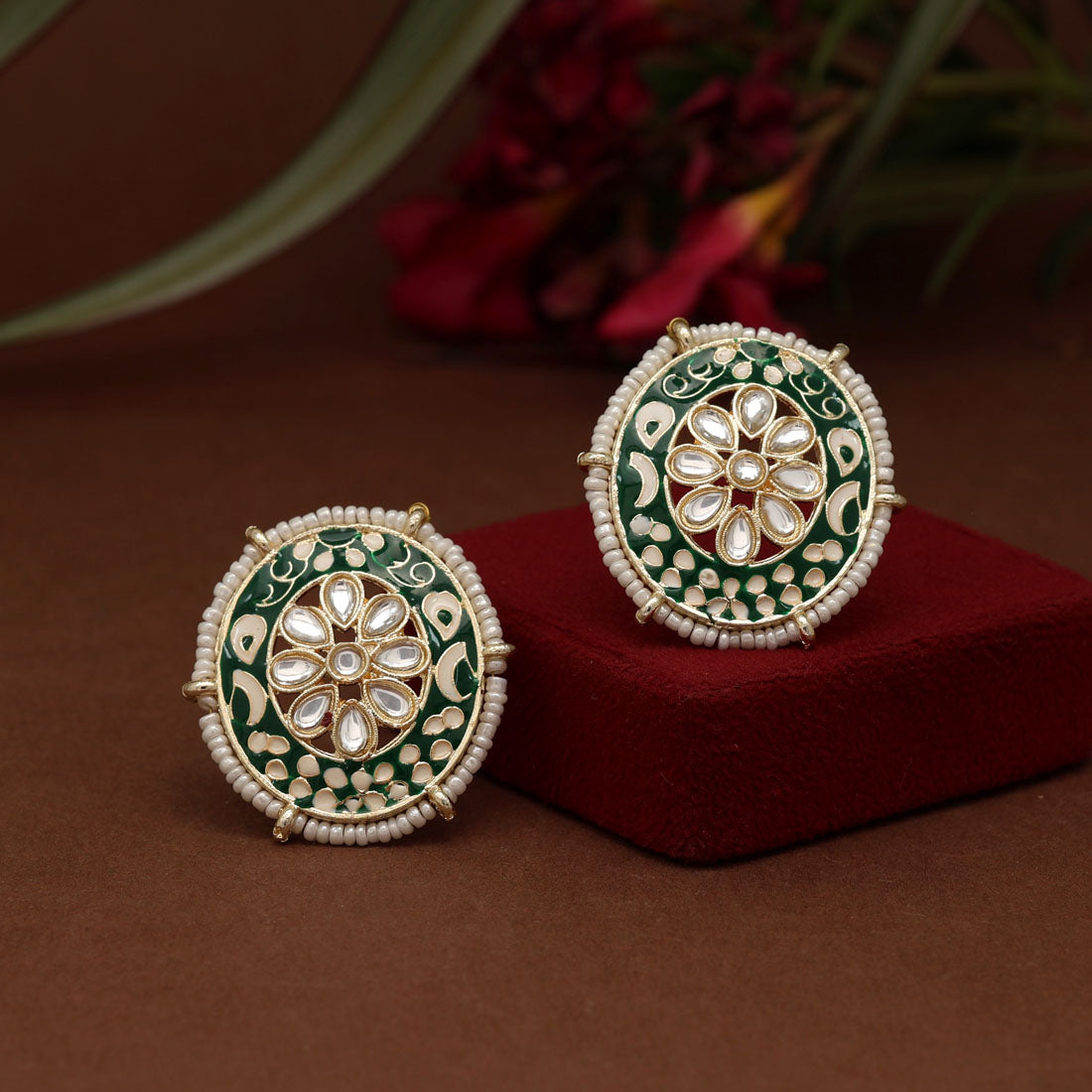 Green Color Meenakari Stud Earrings (MKE1823GRN)