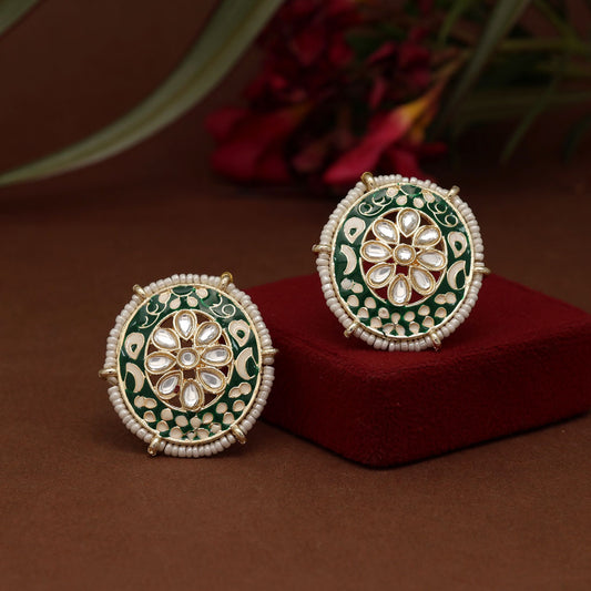 Green Color Meenakari Stud Earrings (MKE1823GRN)