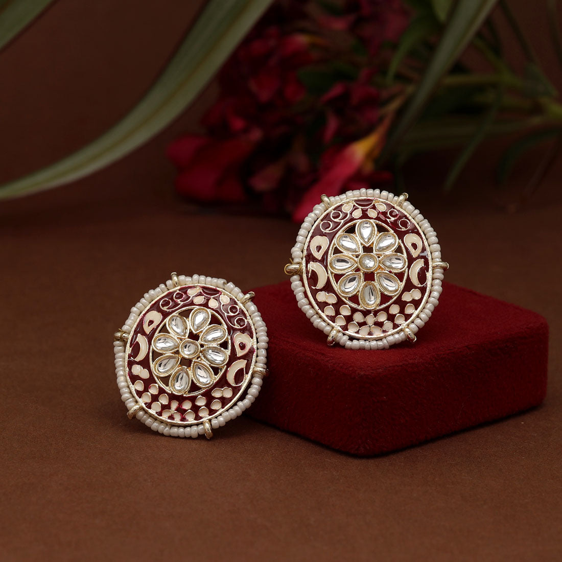 Maroon Color Meenakari Stud Earrings (MKE1823MRN)