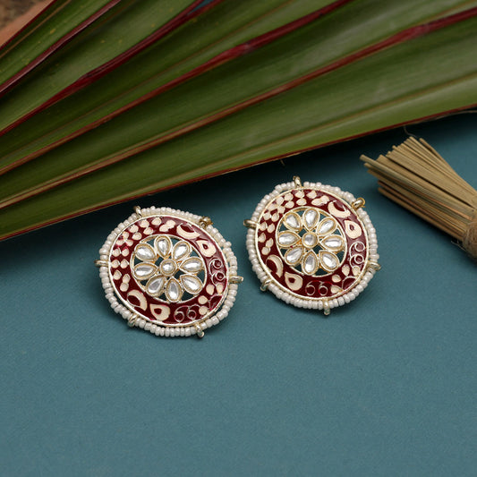 Maroon Color Meenakari Stud Earrings (MKE1823MRN)