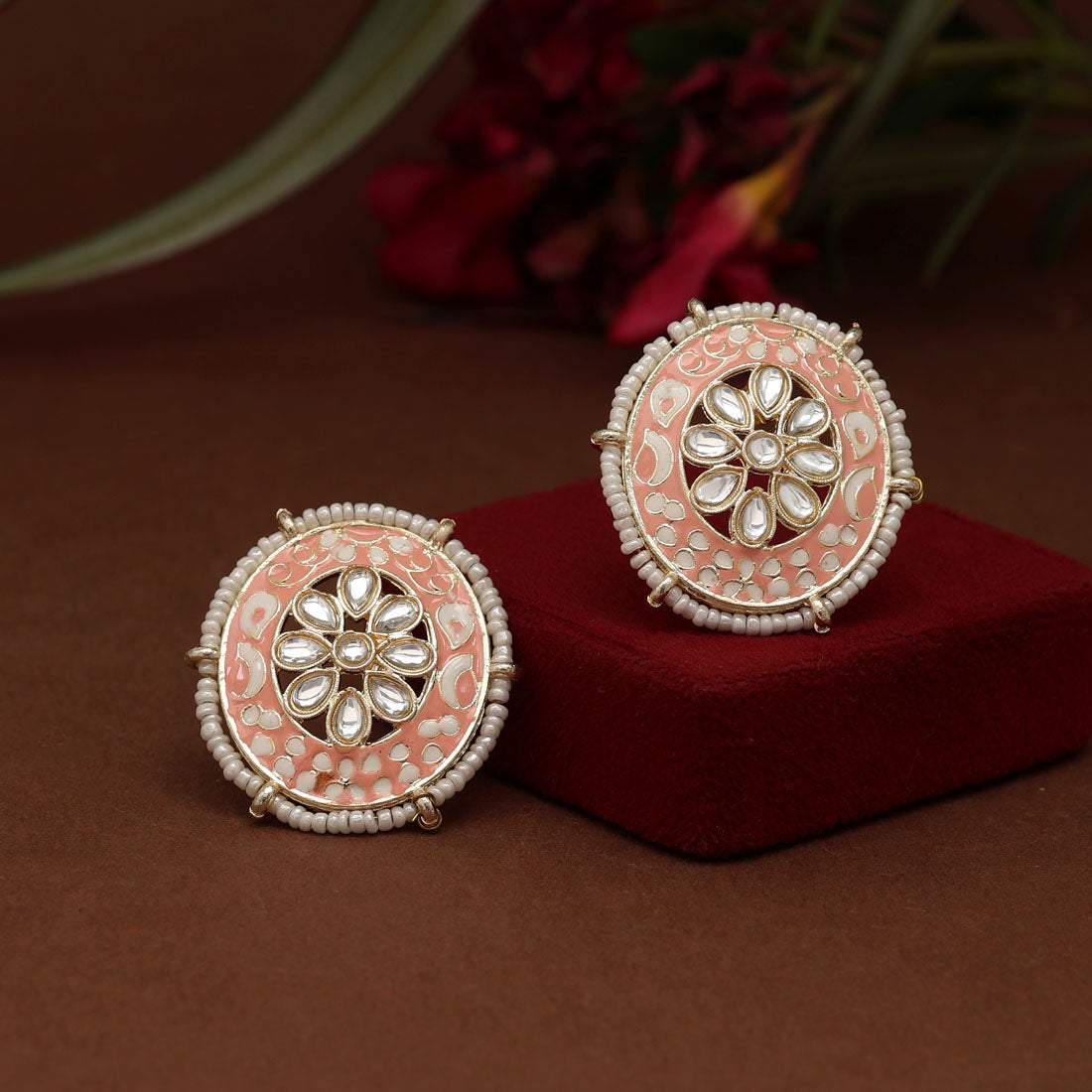 Peach Color Meenakari Stud Earrings (MKE1823PCH)