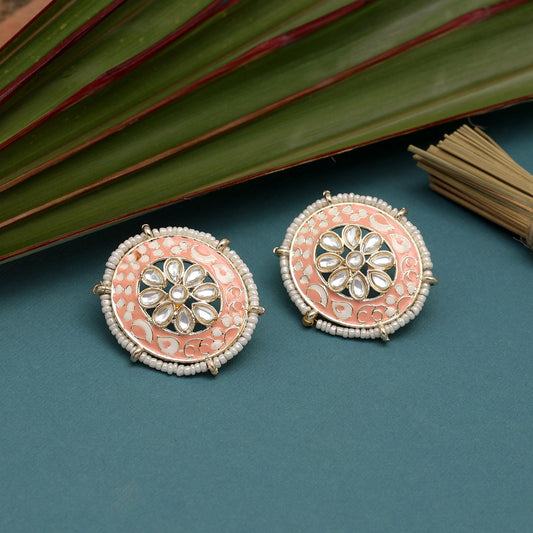 Peach Color Meenakari Stud Earrings (MKE1823PCH)