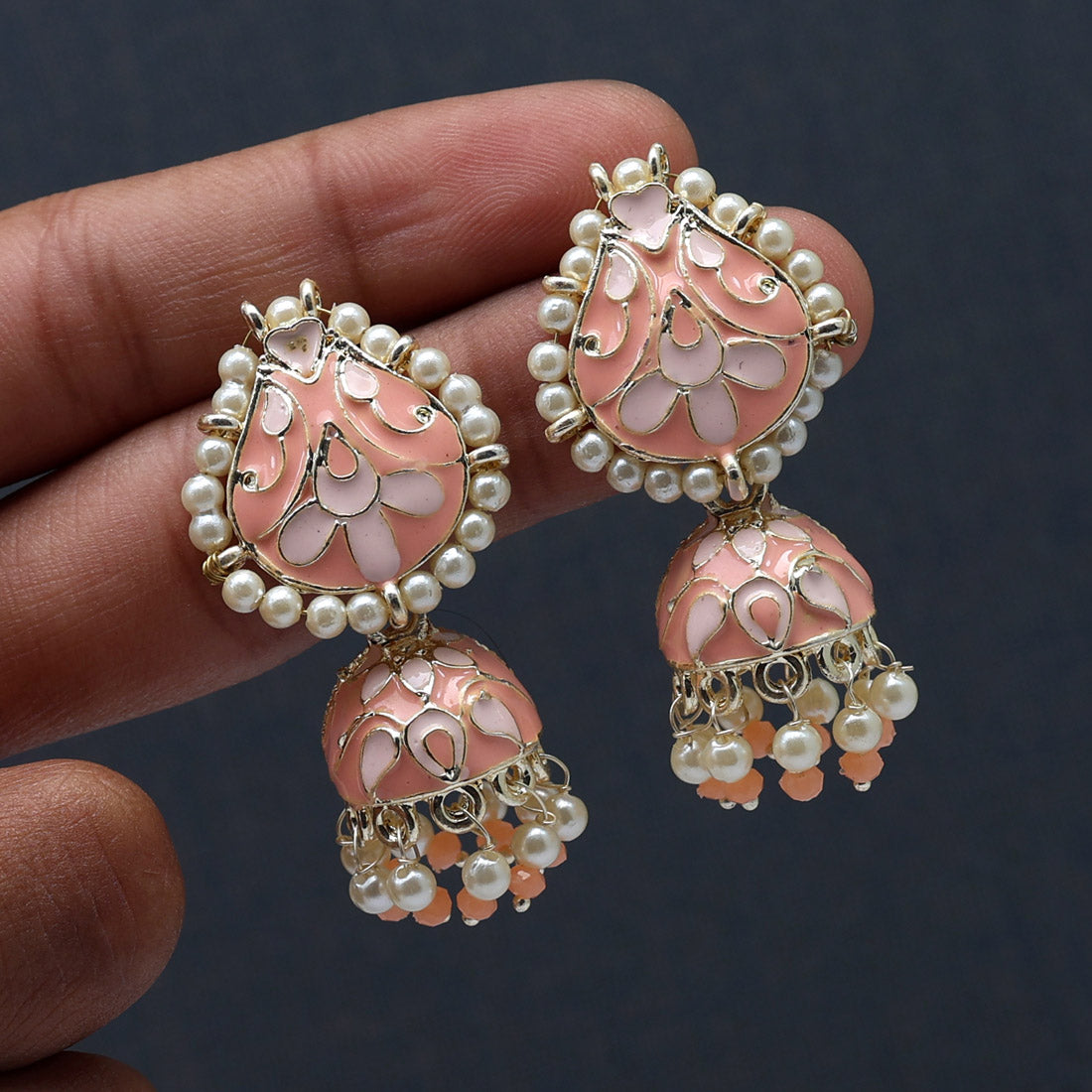 Peach Color Meenakari Jhumka (MKE1828PCH)