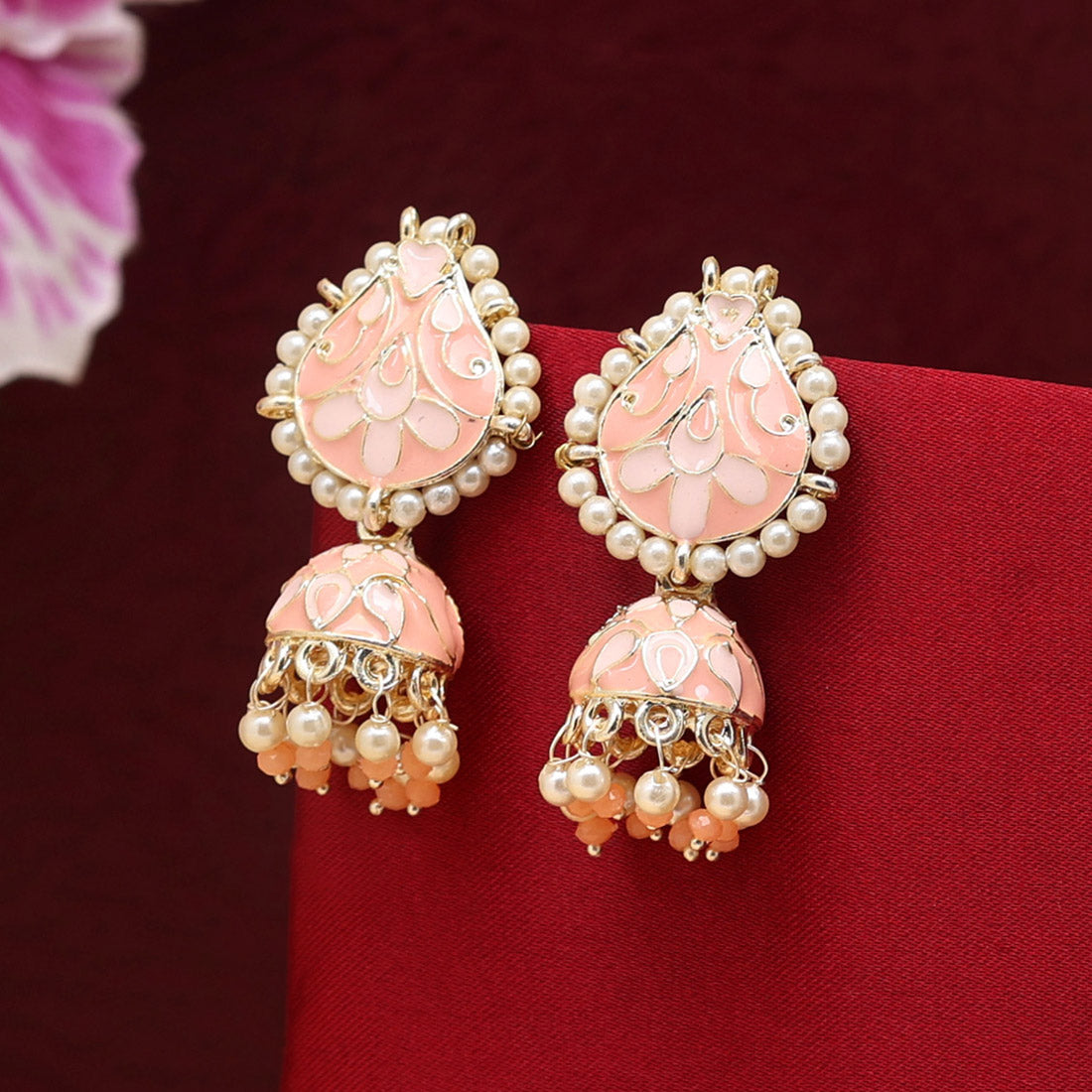 Peach Color Meenakari Jhumka (MKE1828PCH)