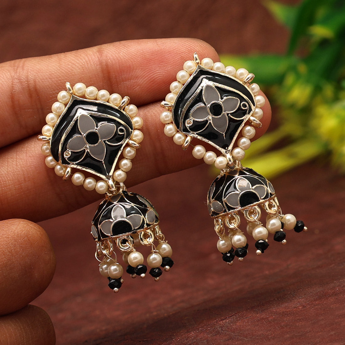 Black Color Meenakari Jhumka (MKE1827BLK)