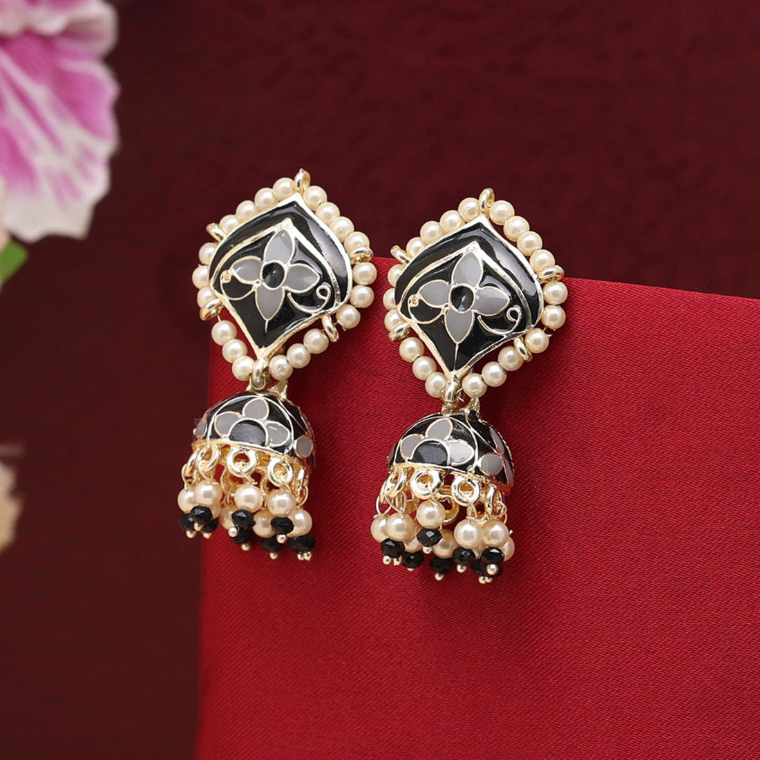 Black Color Meenakari Jhumka (MKE1827BLK)