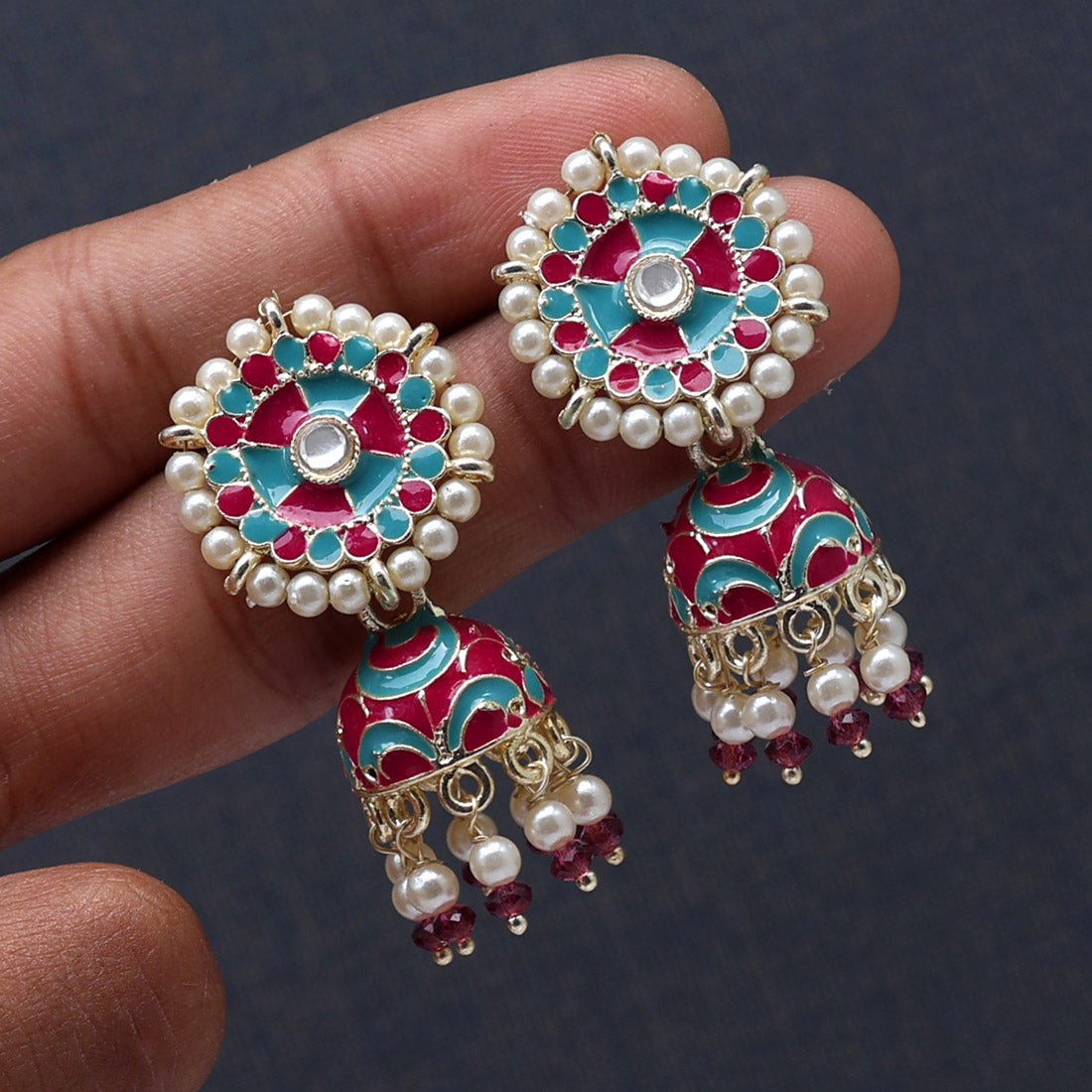 Rani Color Meenakari Jhumka (MKE1829RNI)