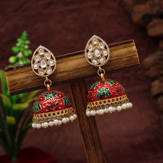 Maroon Color Kundan Meenakari Jhumka (MKE1836MRN)