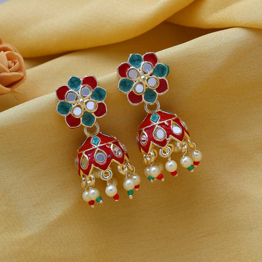 Maroon & Green Color Meenakari Jhumka (MKE1843MG)