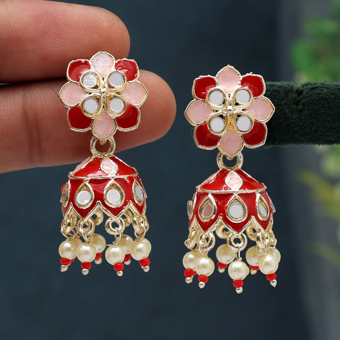 Maroon Color Meenakari Jhumka (MKE1843MRN)