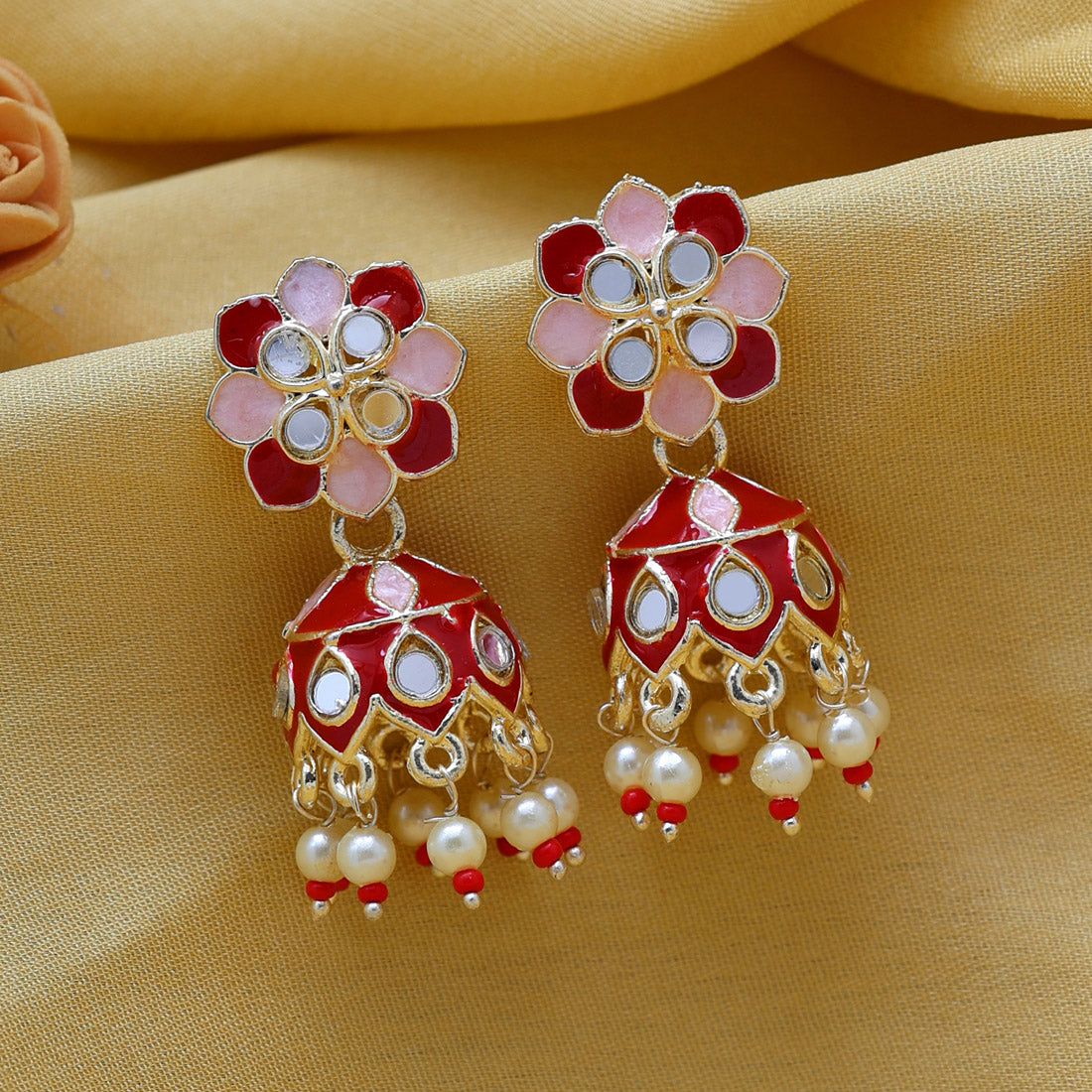 Maroon Color Meenakari Jhumka (MKE1843MRN)