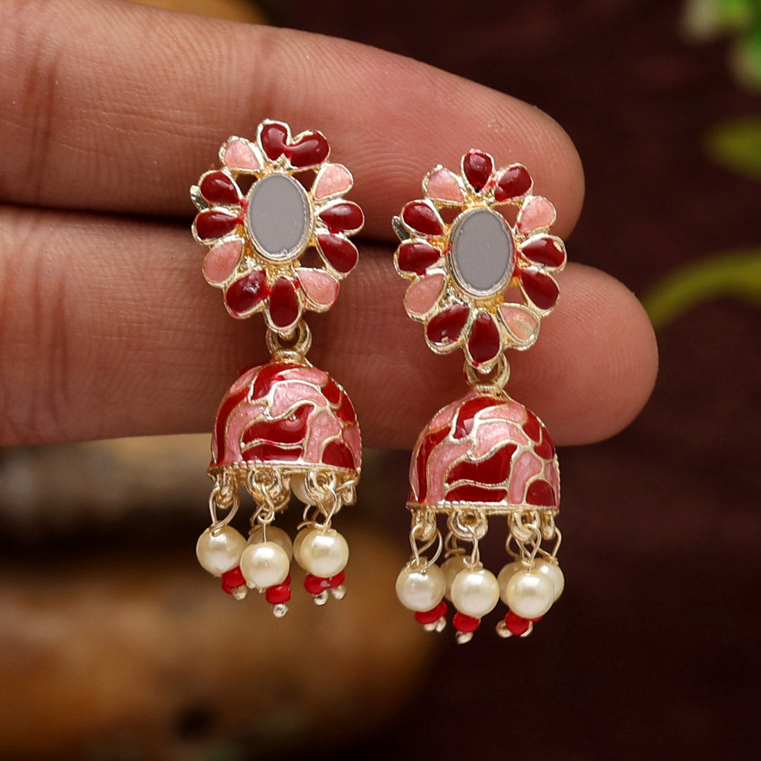 Maroon Color Meenakari Jhumka (MKE1844MRN)