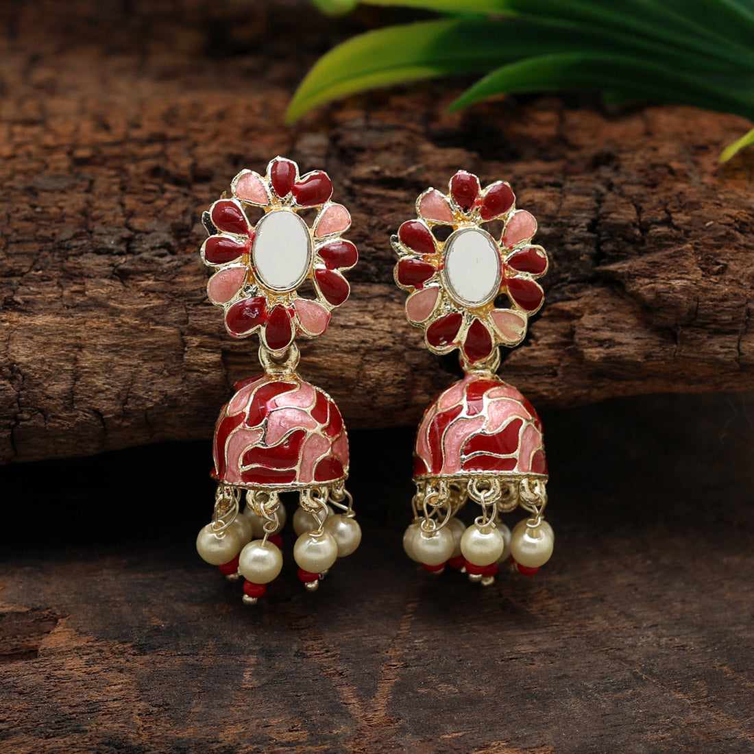 Maroon Color Meenakari Jhumka (MKE1844MRN)