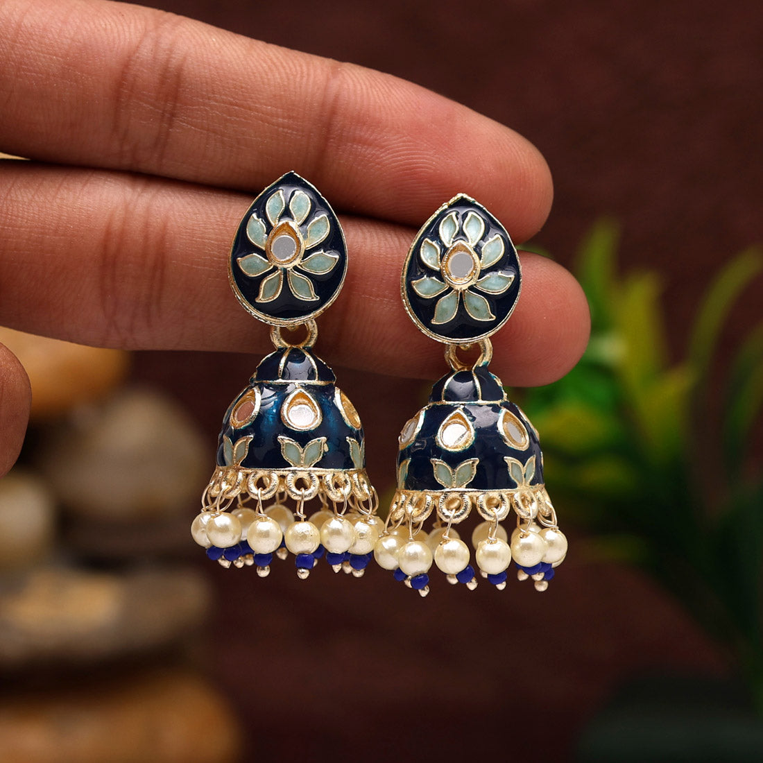 Blue Color Meenakari Jhumka (MKE1845BLU)