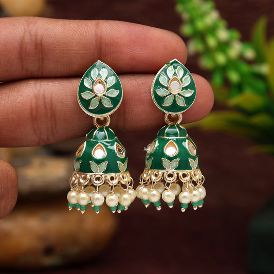 Green Color Meenakari Jhumka (MKE1845GRN)