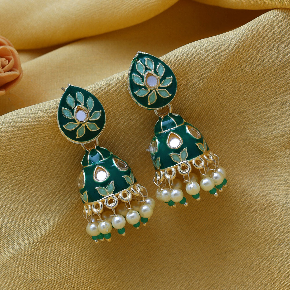 Green Color Meenakari Jhumka (MKE1845GRN)