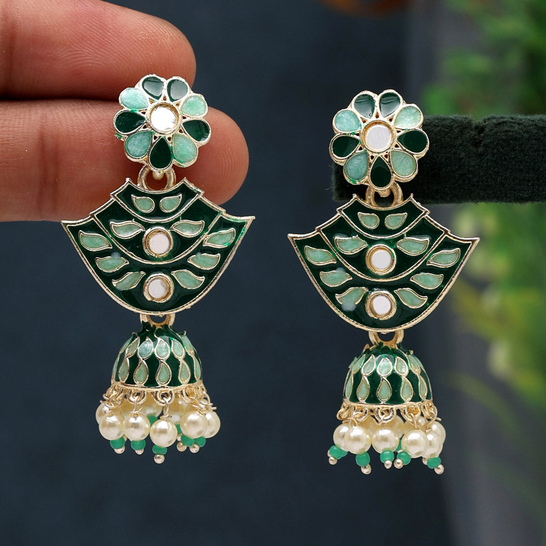 Green Color Meenakari Jhumka (MKE1848GRN)