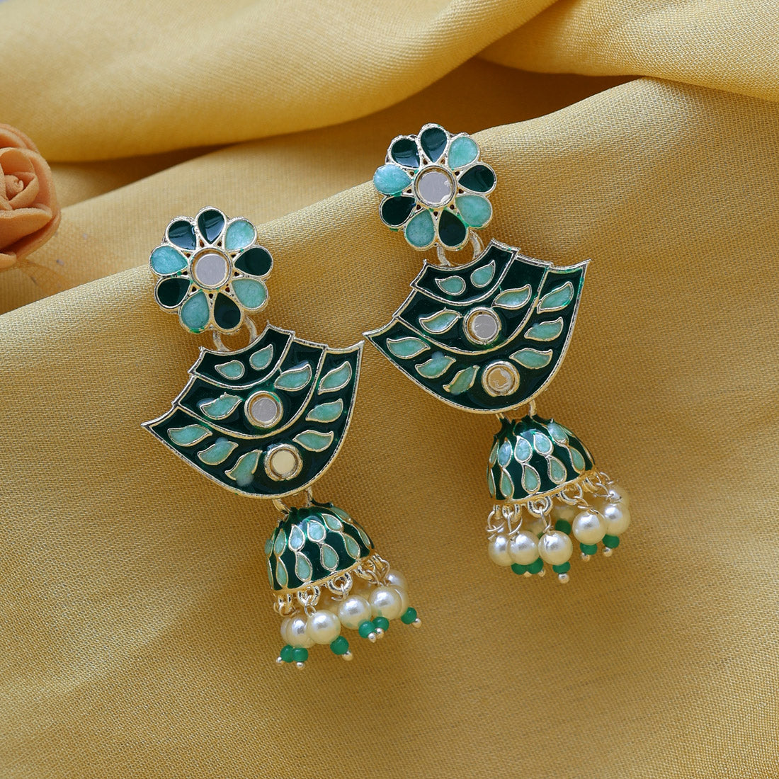 Green Color Meenakari Jhumka (MKE1848GRN)