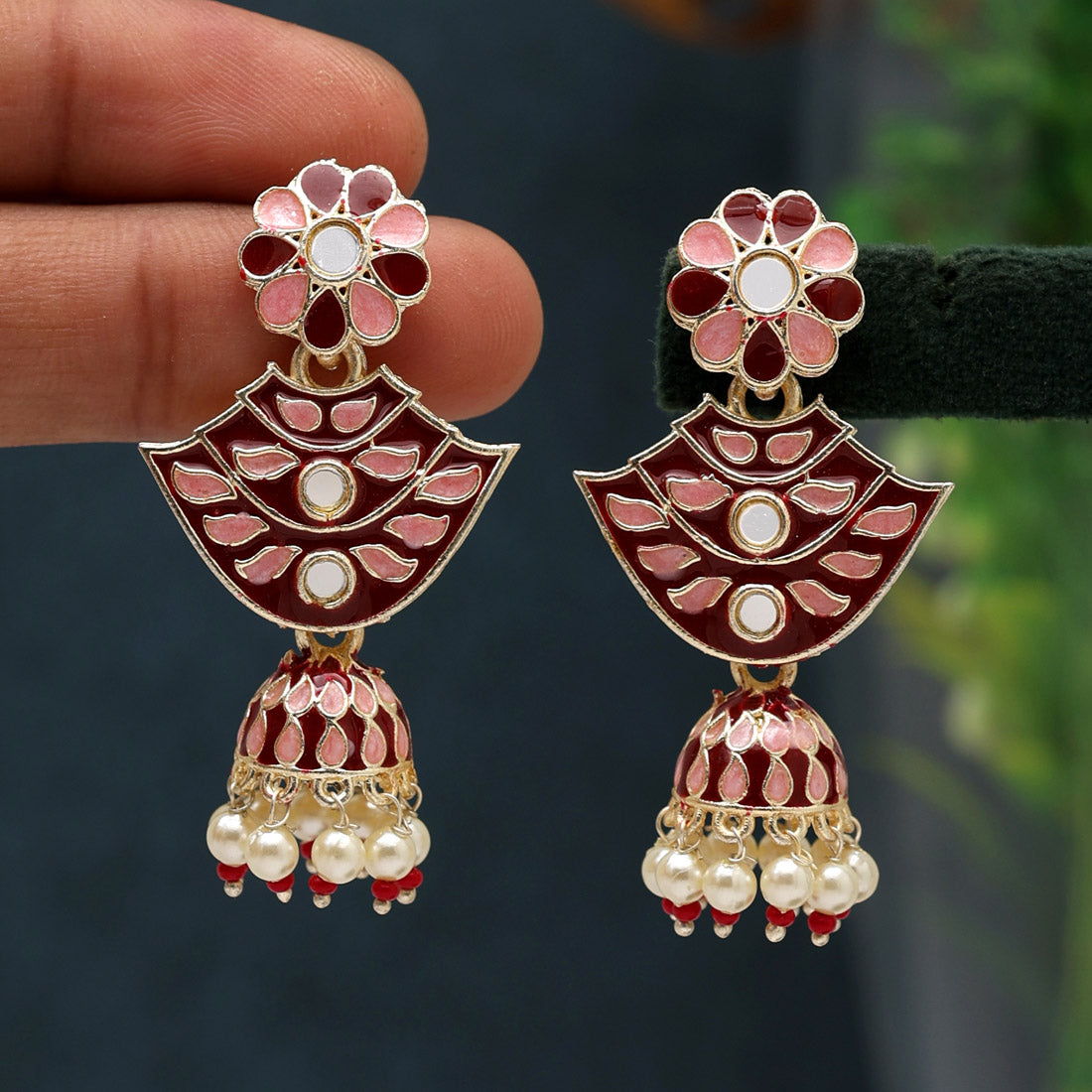 Maroon Color Meenakari Jhumka (MKE1848MRN)