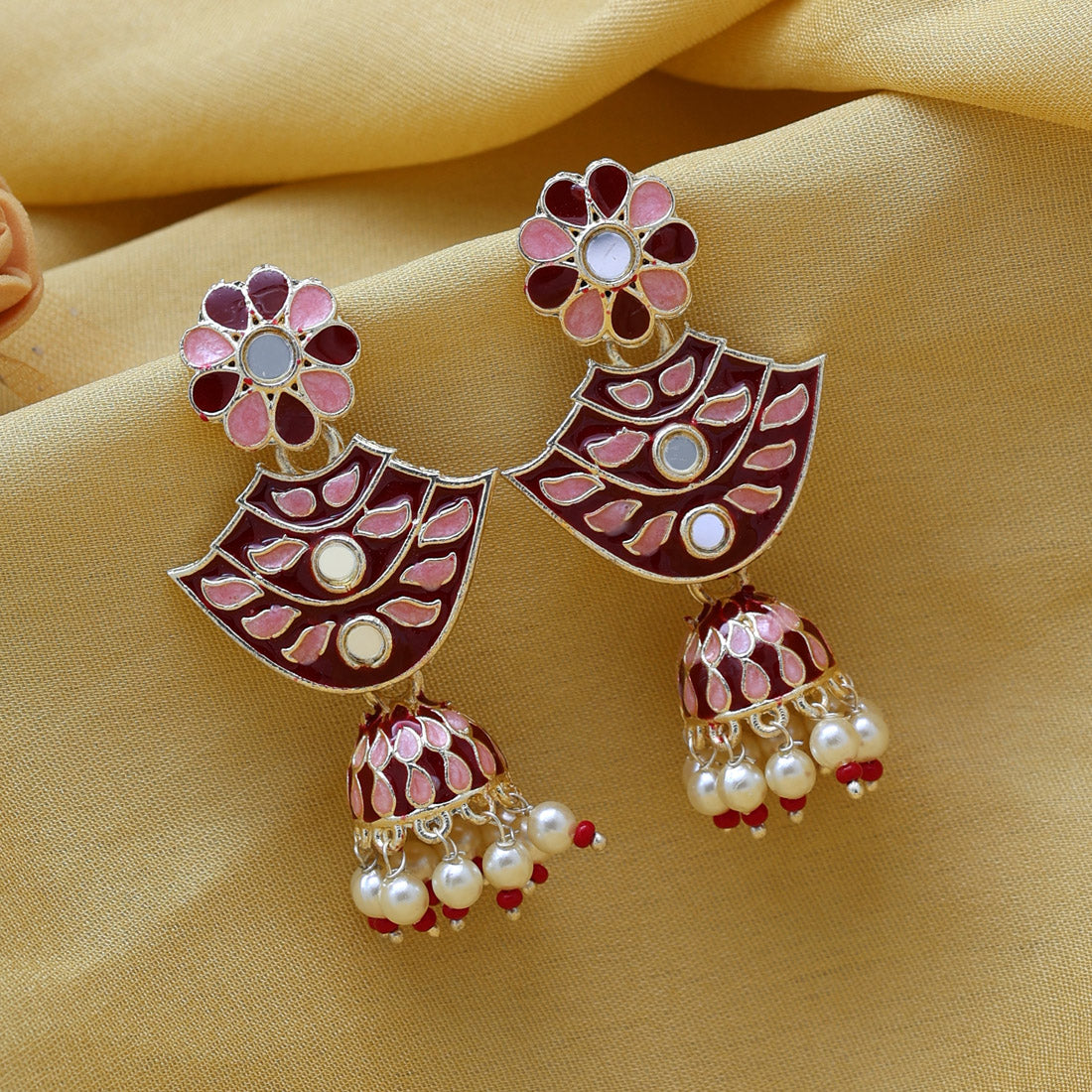 Maroon Color Meenakari Jhumka (MKE1848MRN)