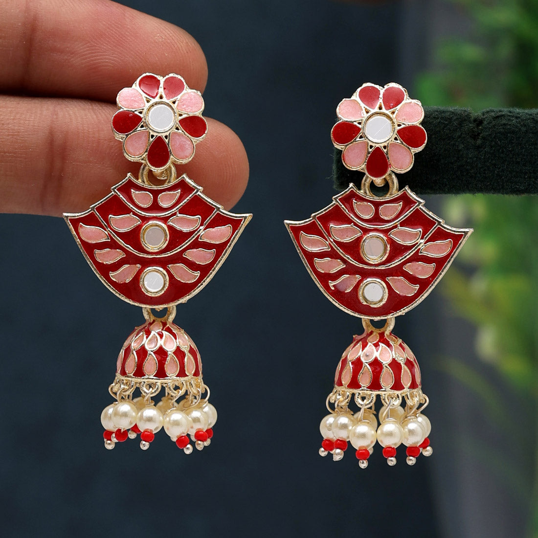 Red Color Meenakari Jhumka (MKE1848RED)