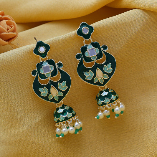 Green Color Meenakari Jhumka (MKE1849GRN)