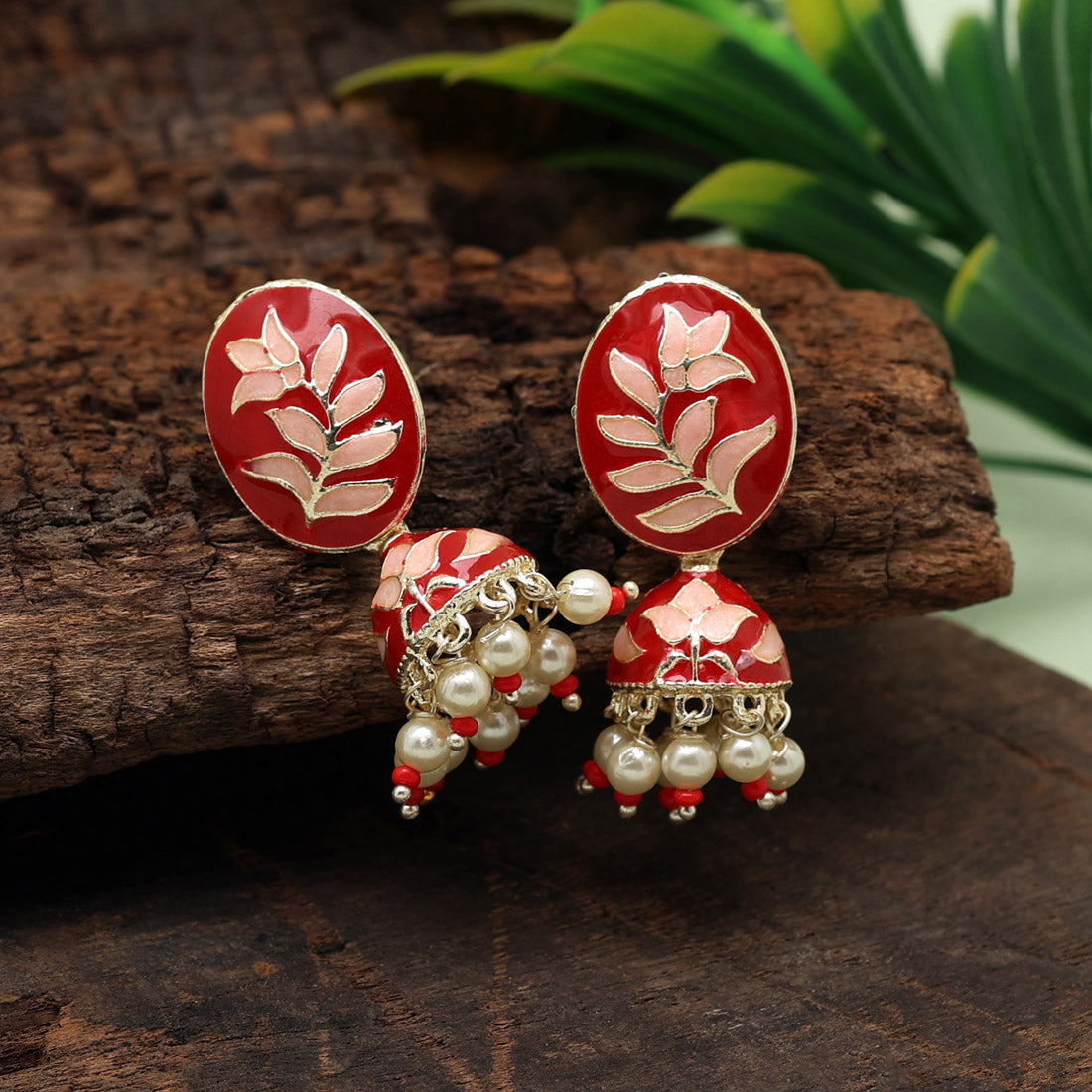 Red Color Meenakari Jhumka (MKE1852RED)