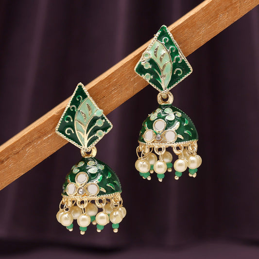 Green Color Meenakari Jhumka (MKE1853GRN)